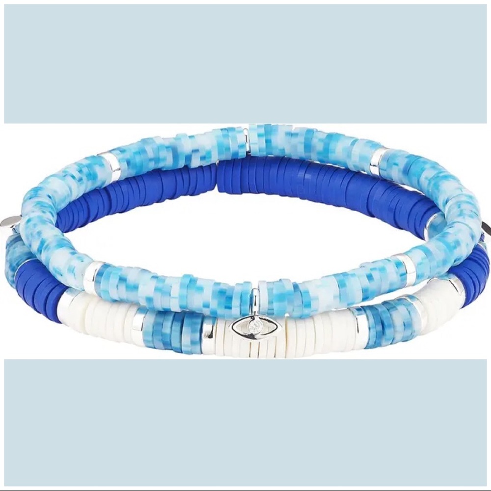 🧿🆕 LA ROCKS Evil Eye blue & white Beaded Charm Stretch Bracelets